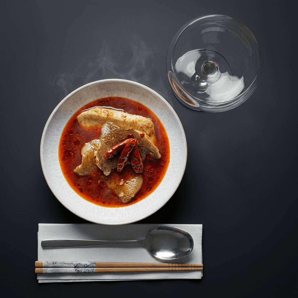 Cordyceps Winter Poached Lemon Sole in Gentle Chili Broth (Spicy)