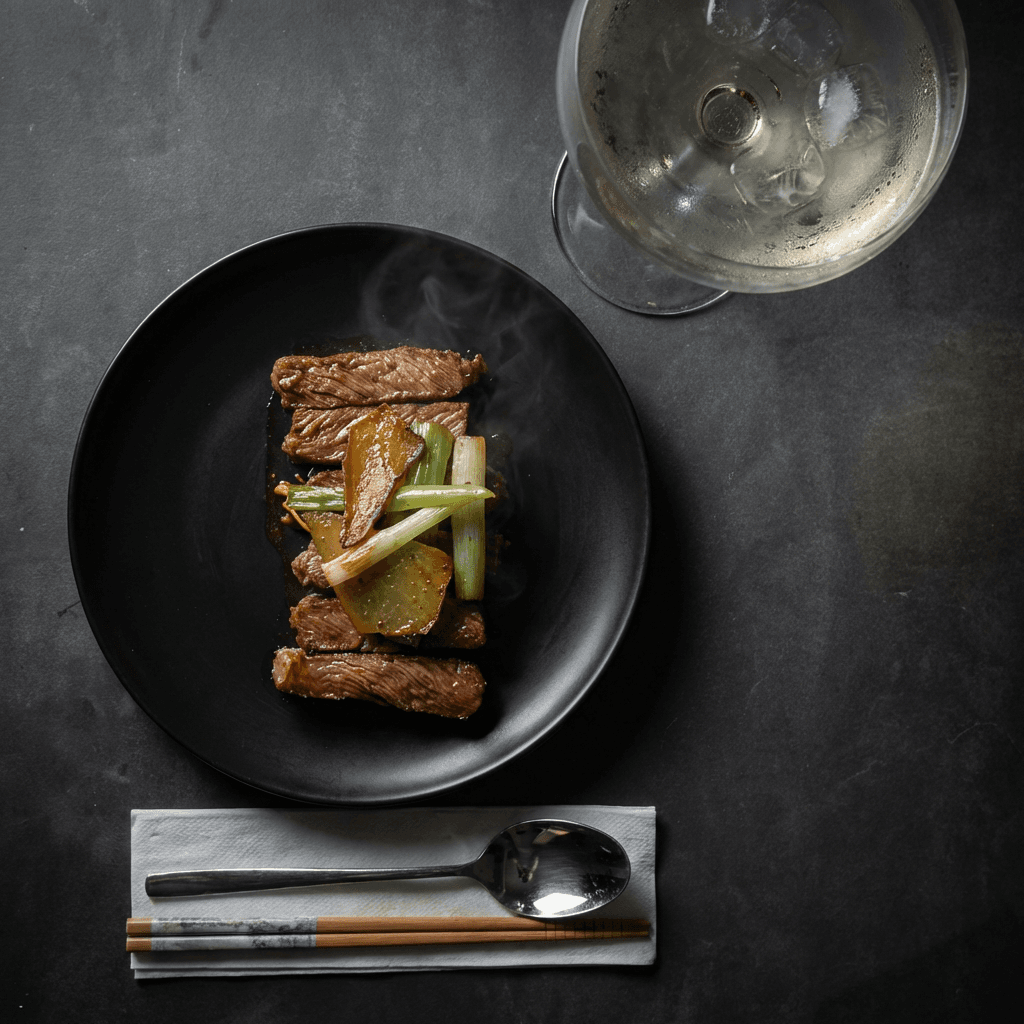 Cordyceps Beef with Aged Pickled Cabbage Greens (Spicy)