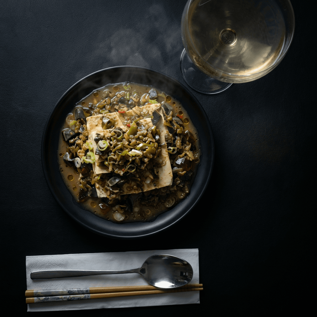 Reishi Century Egg & Silken Tofu with Roasted Green Pepper Aroma